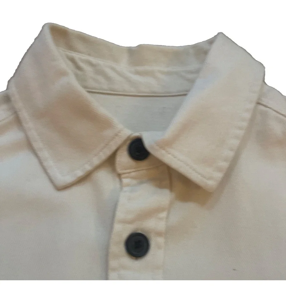 H&M‎ Denim Shirt Jacket Men's Medium Cream Button Up 2 Pockets Tags Removed